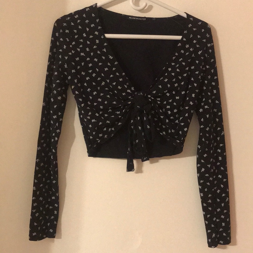 Brandy Melville Long Sleeved Tie Front Crop Top
